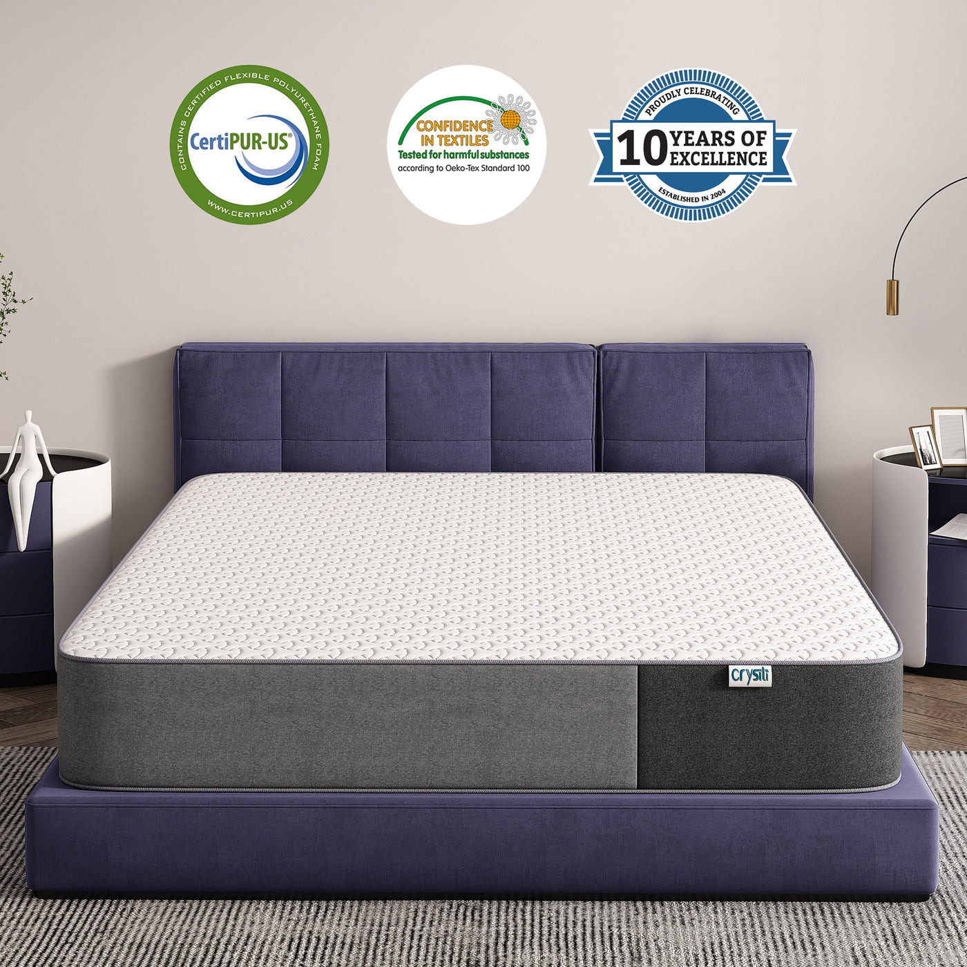 Crystli DC Collection| 8 inch Memory Foam Mattress with CertiPUR-US Certified (CA)