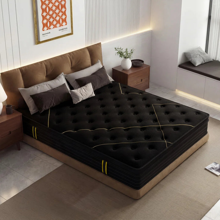 14 Inch Black Gilded Collection Medium Firm Pillow Top Hybrid Mattress Mattress in a Box