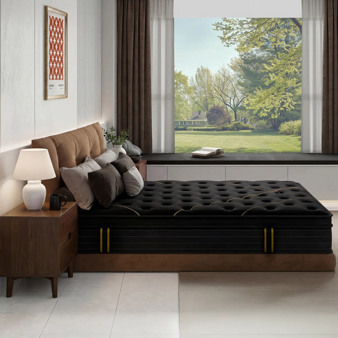 14 Inch Black Gilded Collection Medium Firm Pillow Top Hybrid Mattress Mattress in a Box
