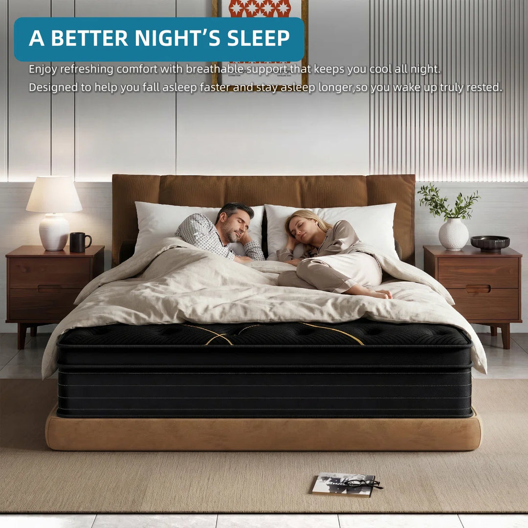 14 Inch Black Gilded Collection Medium Firm Pillow Top Hybrid Mattress Mattress in a Box