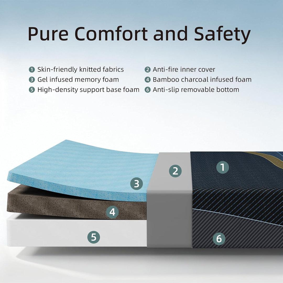 10 Inch, Gel Memory Foam Mattresses, Activated Charcoal Infused, ure Relief, Black