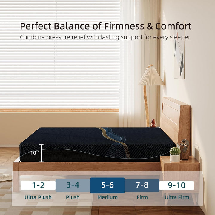 10 Inch, Gel Memory Foam Mattresses, Activated Charcoal Infused, ure Relief, Black