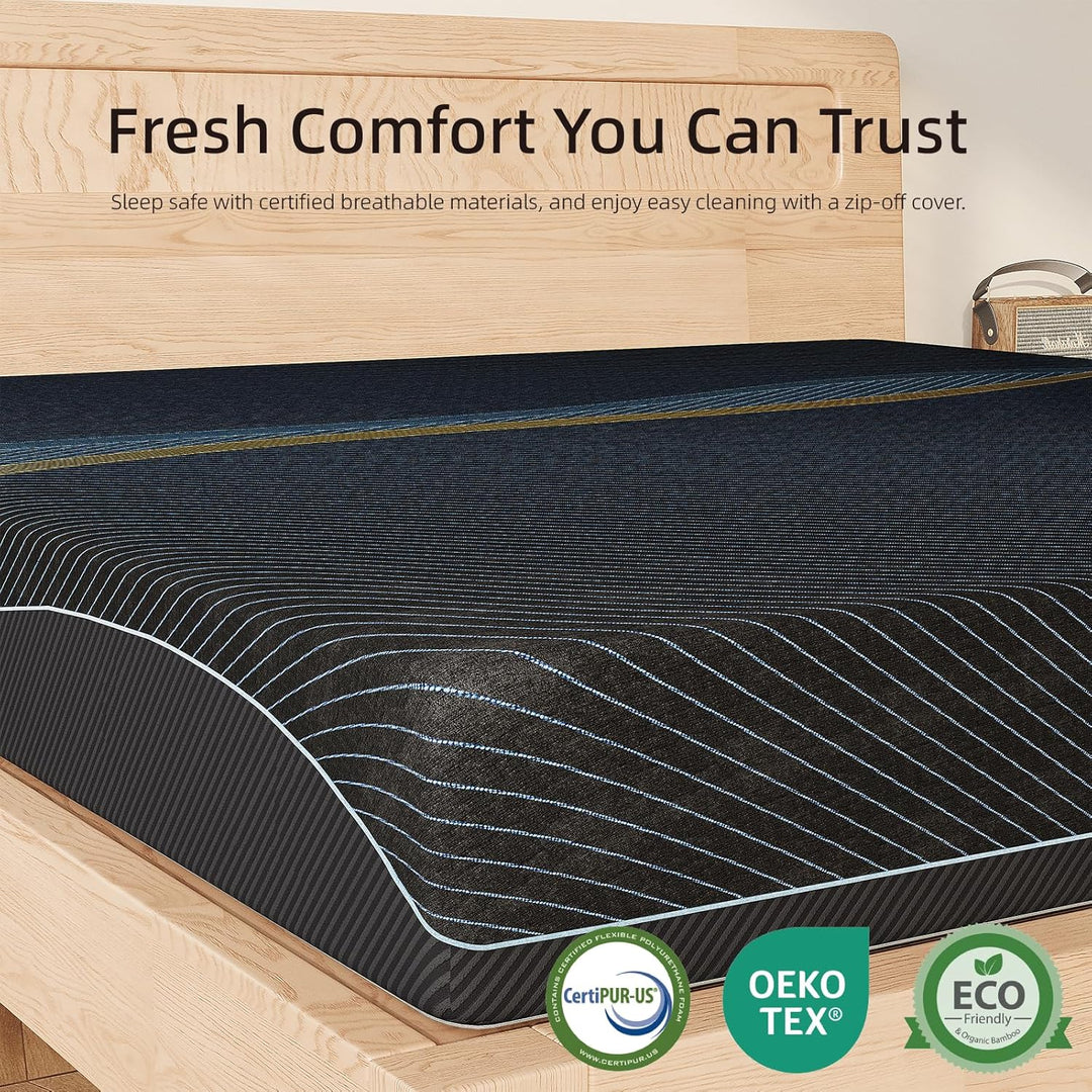 10 Inch, Gel Memory Foam Mattresses, Activated Charcoal Infused, ure Relief, Black