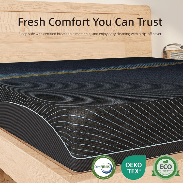 10 Inch, Gel Memory Foam Mattresses, Activated Charcoal Infused, ure Relief, Black