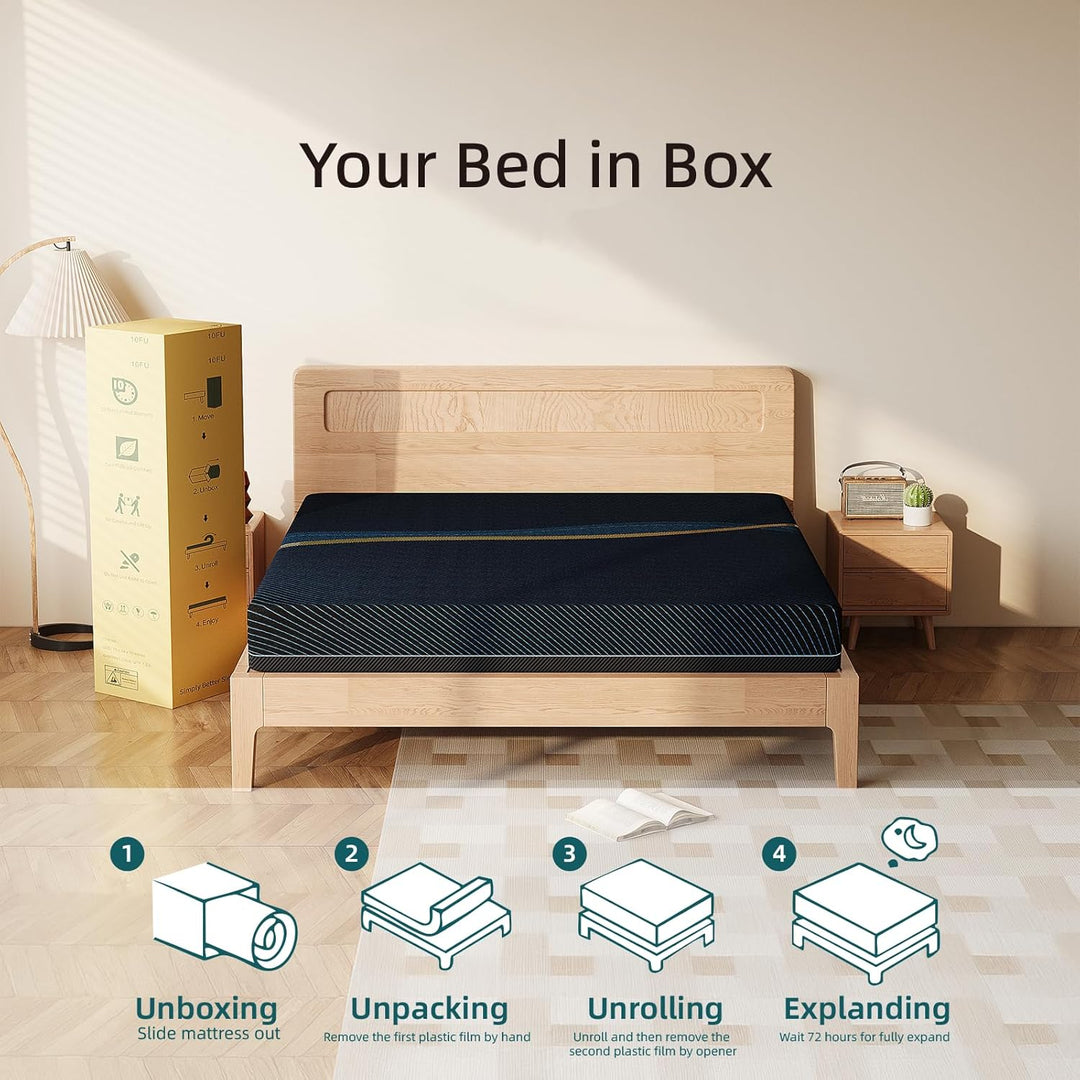 10 Inch, Gel Memory Foam Mattresses, Activated Charcoal Infused, ure Relief, Black