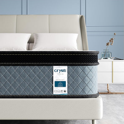  Colchón matrimonial de espuma viscoelástica de 10 pulgadas  Crystli Hybrid Bed con resortes interiores forrados. Certificado  CertiPUR-US. Firmeza media, la cama en una caja. Alivio de la presión y  acogedor. Colchón