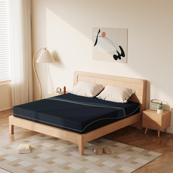 12 Inch, Gel Memory Foam Full Size Mattresses, Activated Charcoal Infused, Black