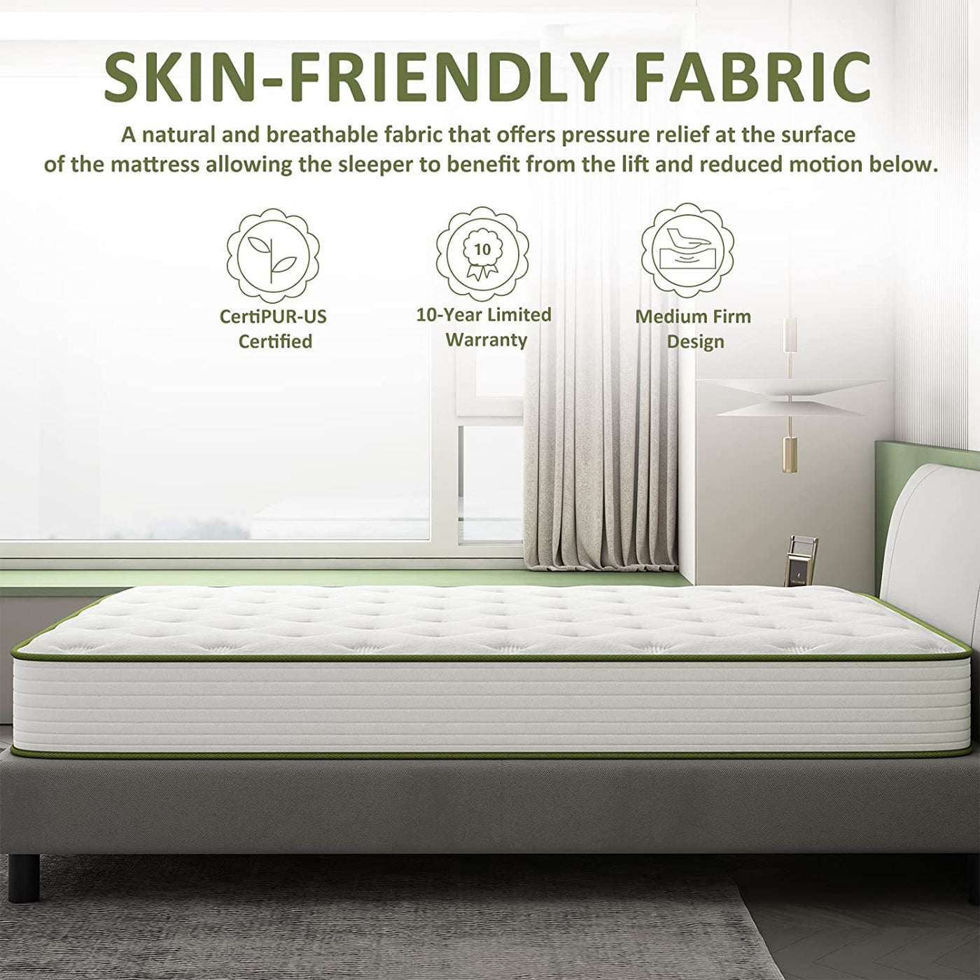 WM Crystli Green Avocado Collection 8 Inch Responsive Memory Foam Innerspring Mattress(US)