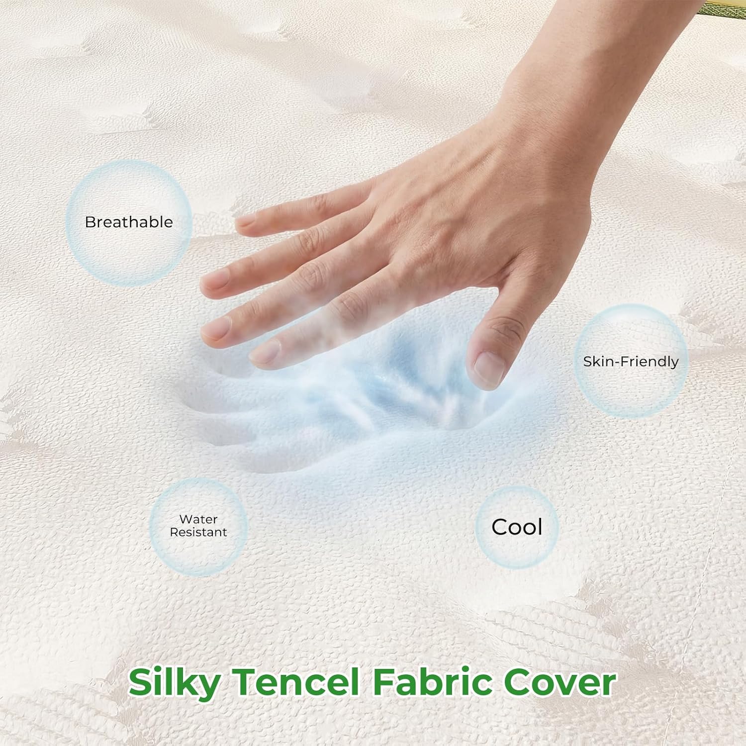 Big Promotion Crystli Green Avocado Collection 10 Inch Hybrid Mattress with Cooling Tencel Fabric