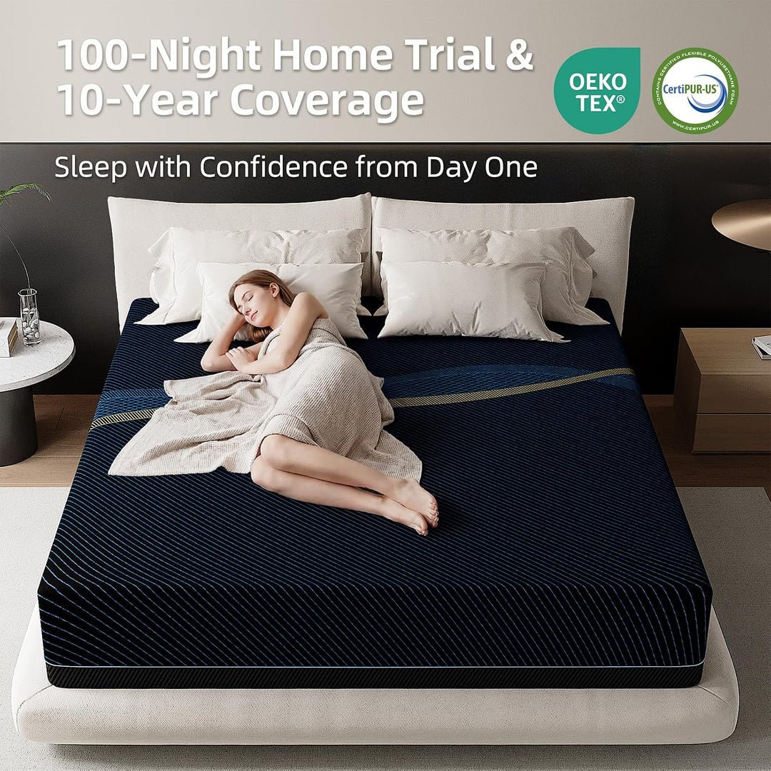 ChillCool Collection 12 Inch, Gel Memory Foam Mattresses, Activated Charcoal Infused, Fiberglass-Free, Black