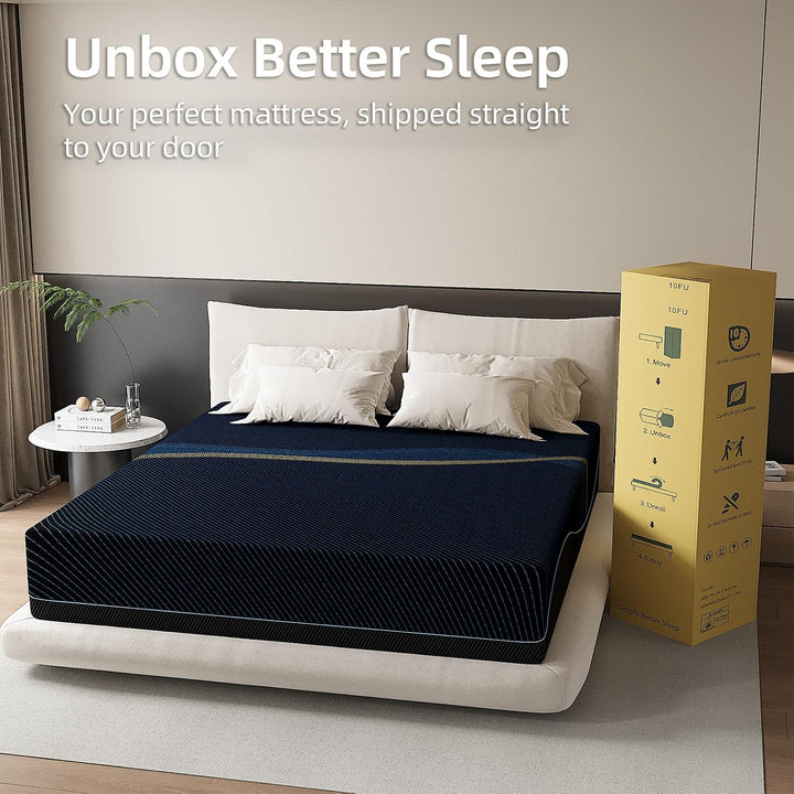 Big Promotion 12 Inch Cooling Gel &amp; Bamboo Charcoal Memory Foam Mattress Back Pain Stress Relief Black