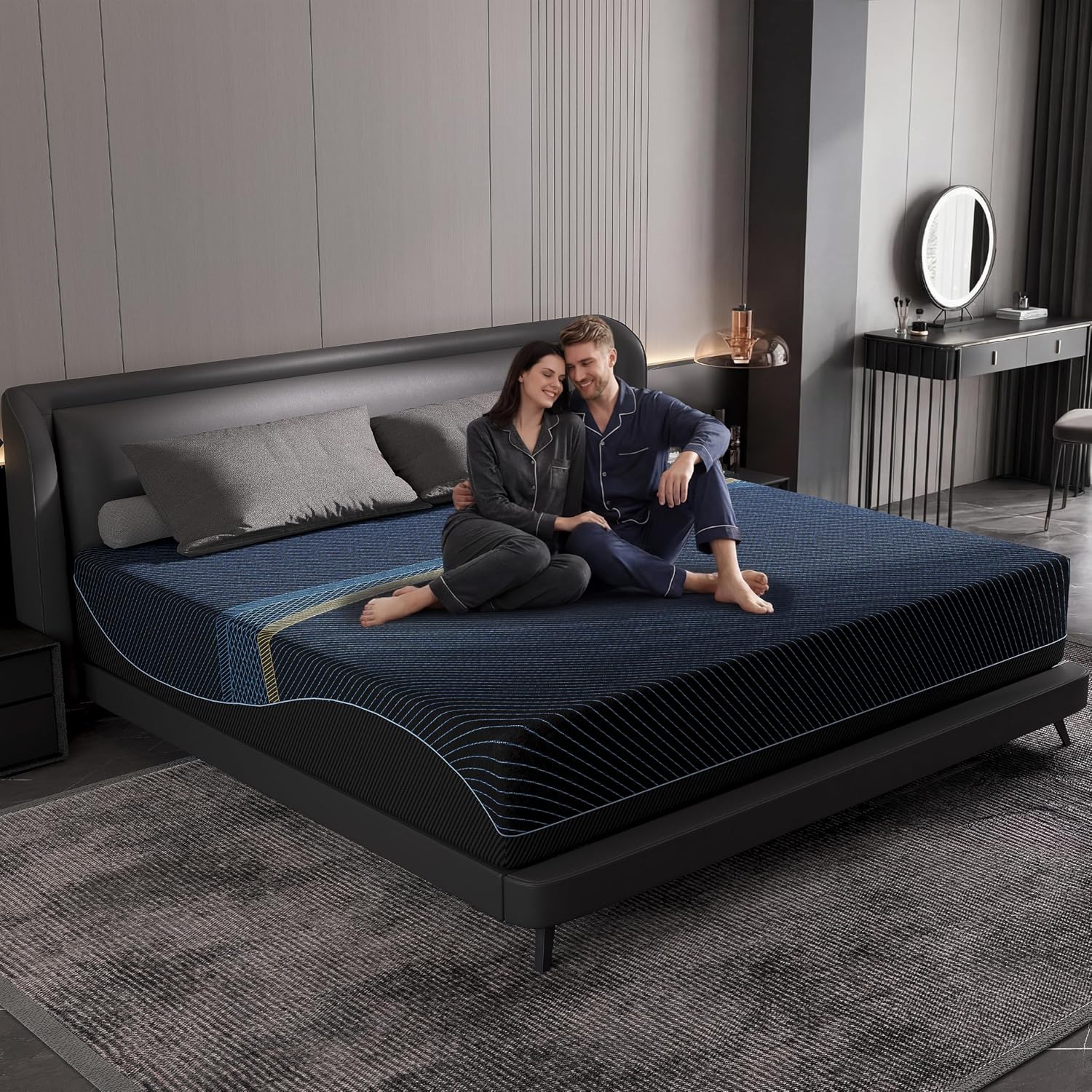 Big Promotion 12 Inch Cooling Gel & Bamboo Charcoal Memory Foam Mattress Back Pain Stress Relief Black
