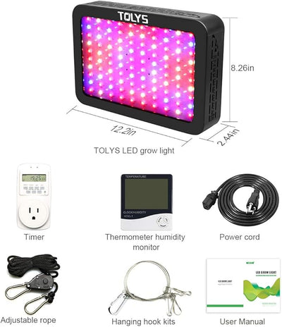 TOLYS 1000W LED Grow Light for Indoor Plants, Full Spectrum Dual Chip Design Growing Lamps, Double Switch Veg and Bloom Buttons, with Timer and Thermometer Humidity Monitor, with Adjustable Rope