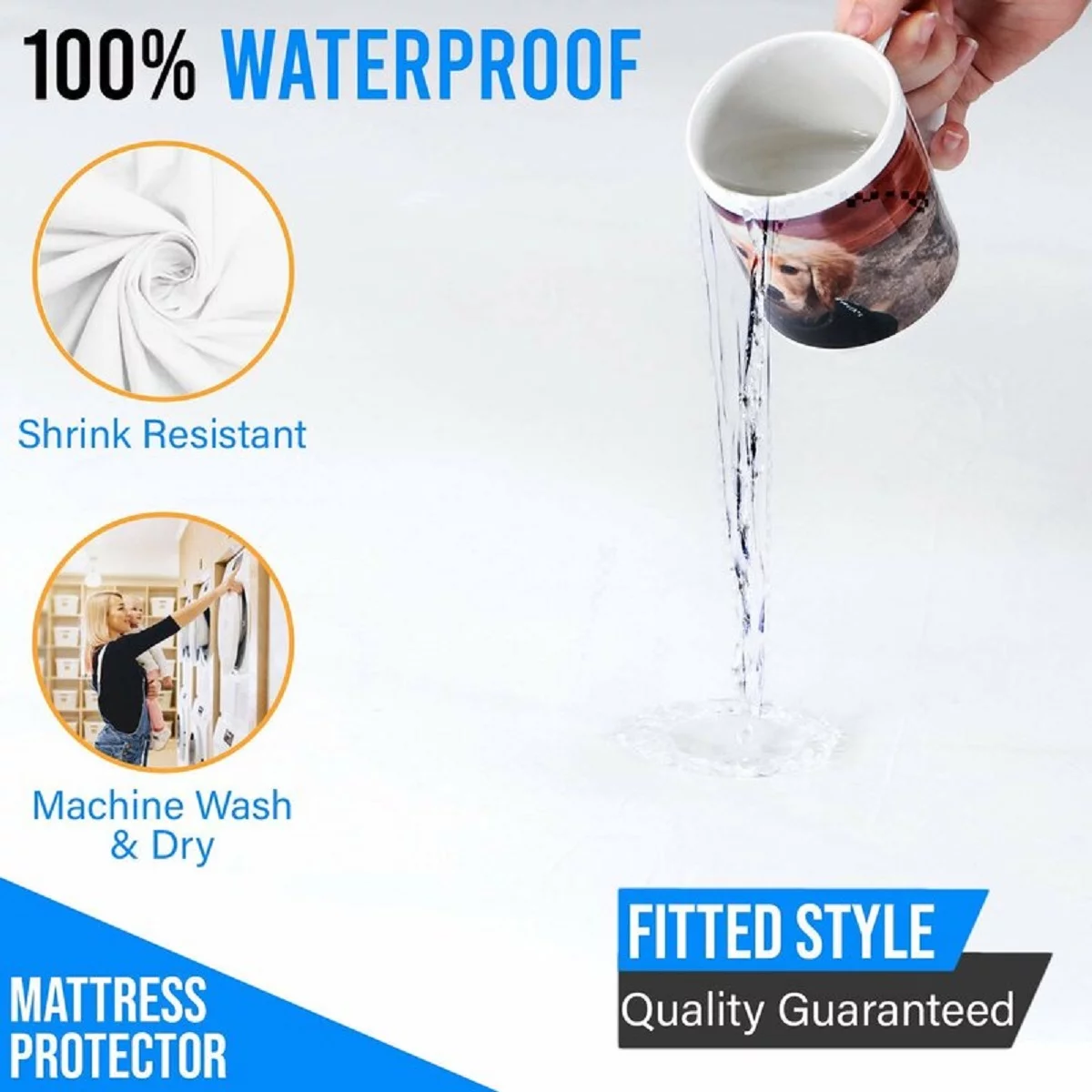 WM Waterproof Cotton Mattress Pad Mattress Protector
