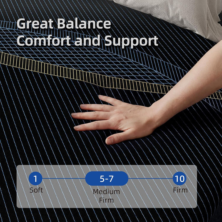 Big Promotion 12 Inch Cooling Gel &amp; Bamboo Charcoal Memory Foam Mattress Back Pain Stress Relief Black