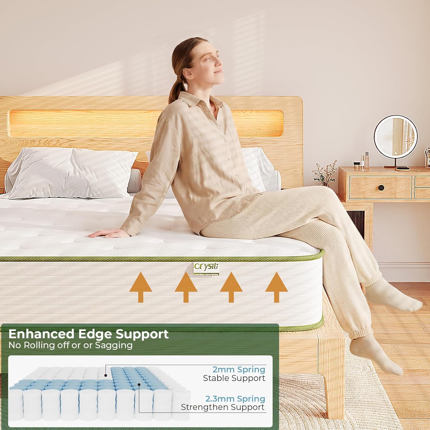 Big Promotion Crystli Green Avocado Collection 10 Inch Hybrid Mattress with Cooling Tencel Fabric