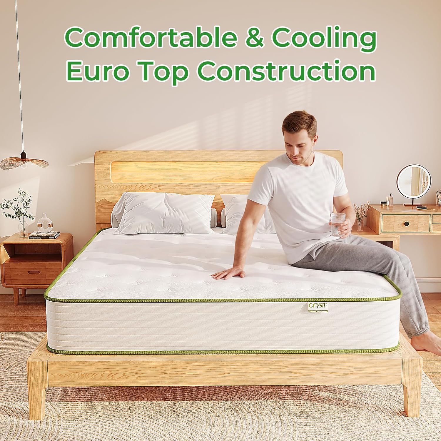 Big Promotion Crystli Green Avocado Collection 10 Inch Hybrid Mattress with Cooling Tencel Fabric
