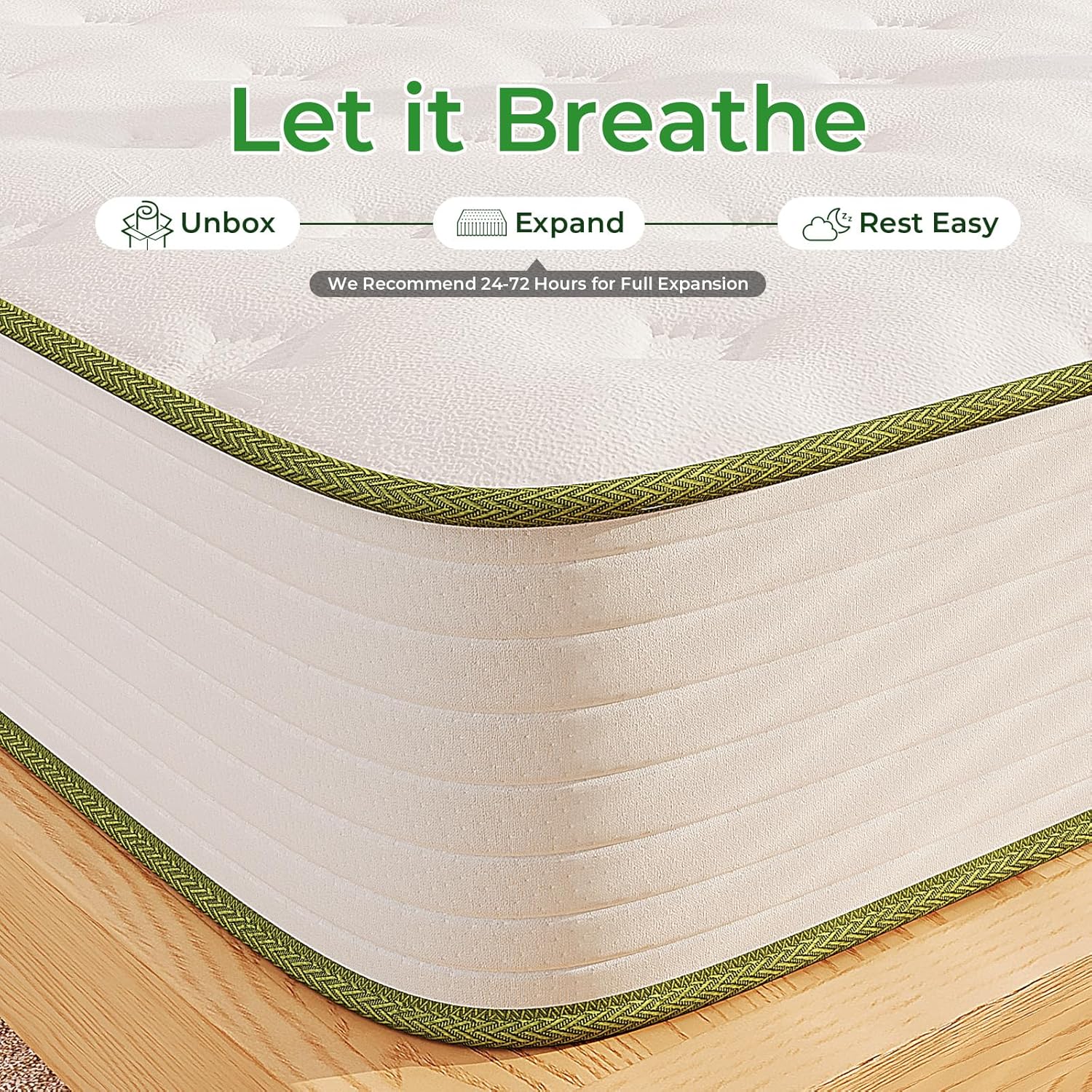 Big Promotion Crystli Green Avocado Collection 10 Inch Hybrid Mattress with Cooling Tencel Fabric