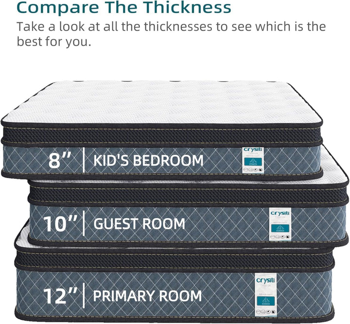Crystli Twilight Collection 12 Inch Memory Foam Innerspring Mattress with CertiPUR-US Certified