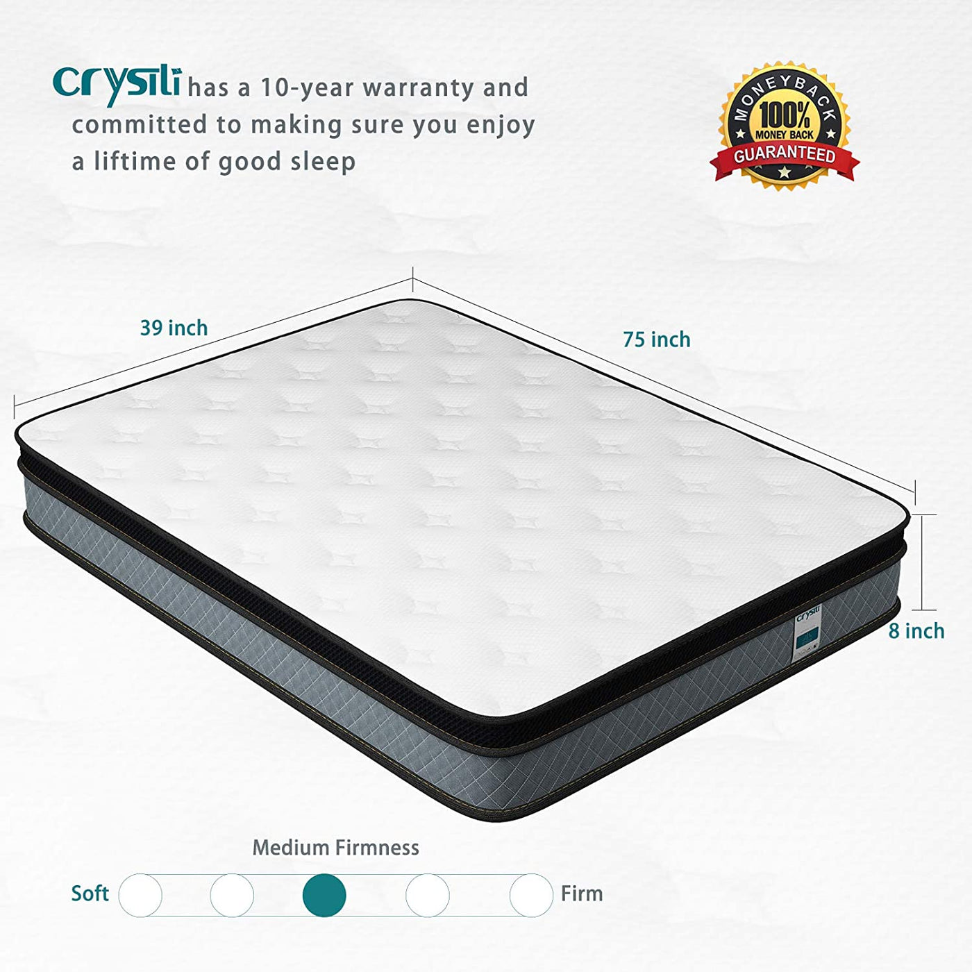 Crystli | 8 Inch Comfort Hybrid Innerspring Mattress