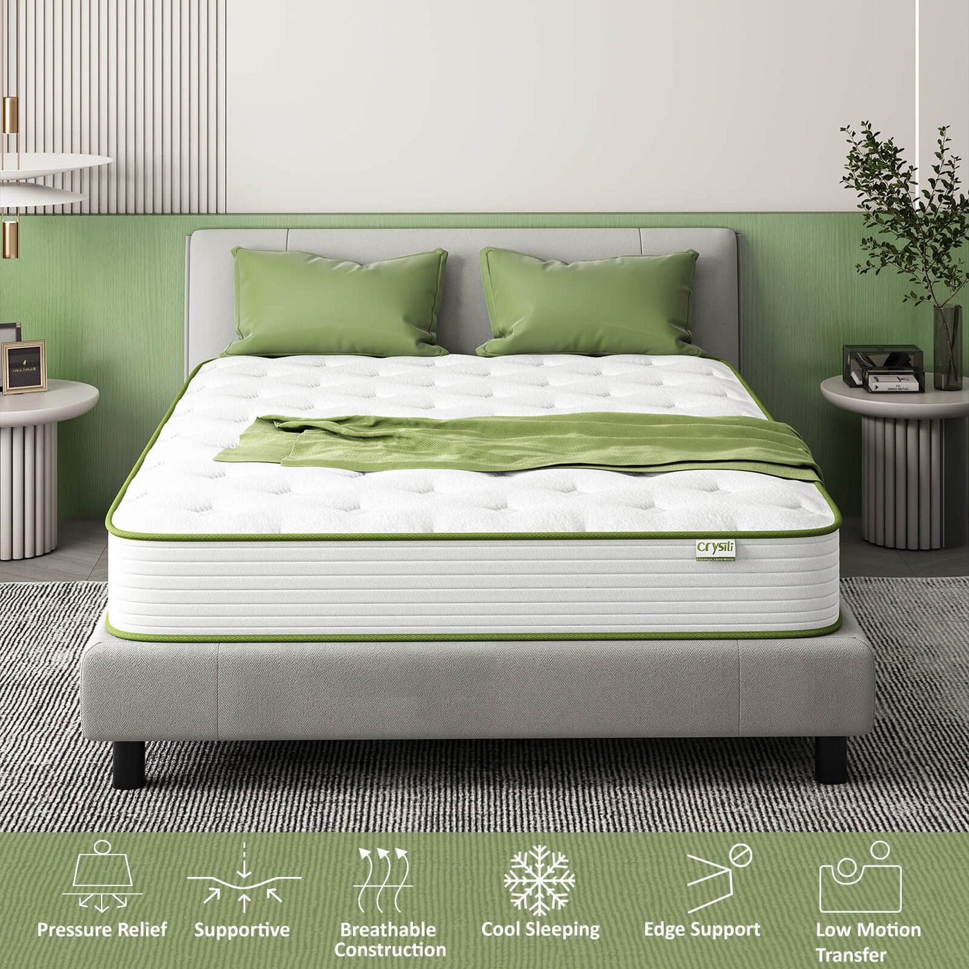 WM Crystli Green Avocado Collection 10 Inch Responsive  Memory Foam Innerspring Mattress(US)