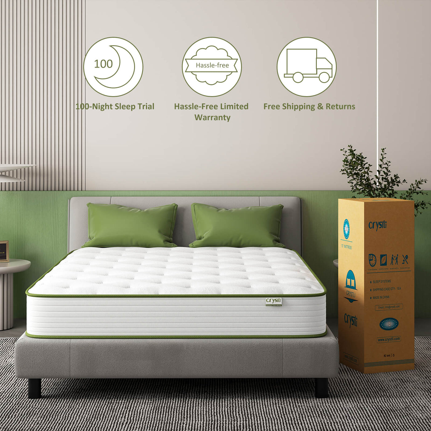 WM Crystli Green Avocado Collection 10 Inch Responsive  Memory Foam Innerspring Mattress(US)